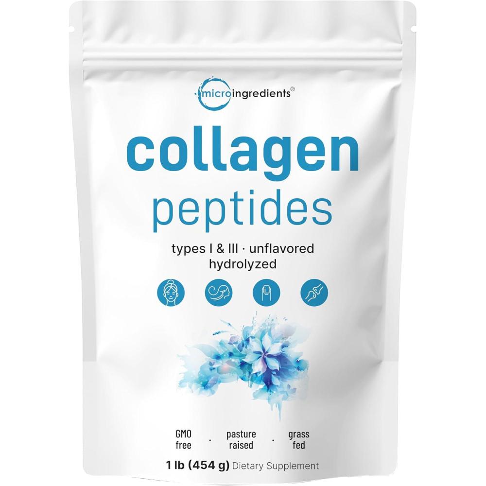 image:imageMicro Ingredients Hydrolyzed Collagen Peptides Powder 1lb  Type I amp III GrassFed Collagen for Women amp Men  Unflavored Protein for Hair Skin Nails Joints  Easy Dissolve Paleo NonGMO