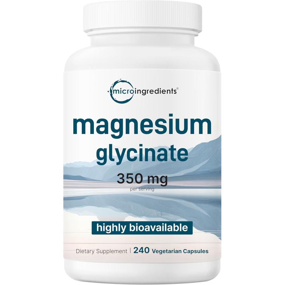 image:imageMicro Ingredients Magnesium Glycinate 350mg Per Serving 240 Veggie Capsules Potent Elemental Form 100 Chelated Highly Bioavailable Healthy Muscle Bones amp Mood Support Supplement NonGMO