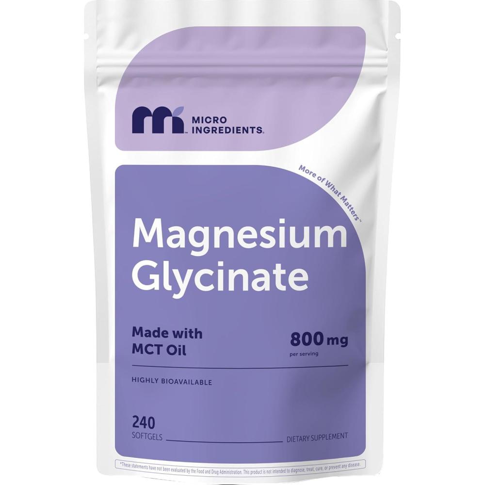 image:imageMicro Ingredients Magnesium Glycinate 800 mg Per Serving 240 Softgels  Chelated Magnesium Supplement with MCT Oil  NonGMO Gluten Free No Soy