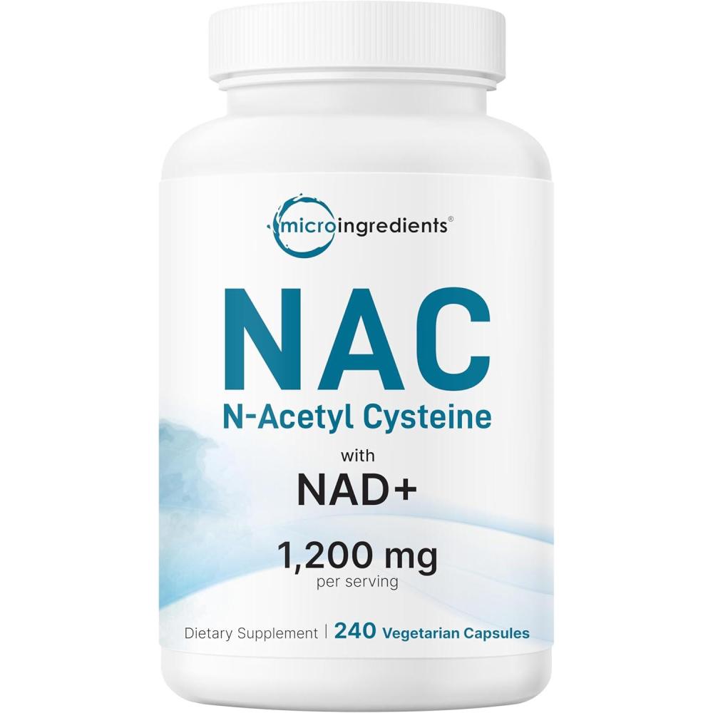 image:imageMicro Ingredients NAC with NAD 240 Vegetarian Capsules 1200 mg Per Serving 2in1 NAcetylLCysteine with Nicotinamide Adenine Dinucleotide NonGMO cGMP Manufactured