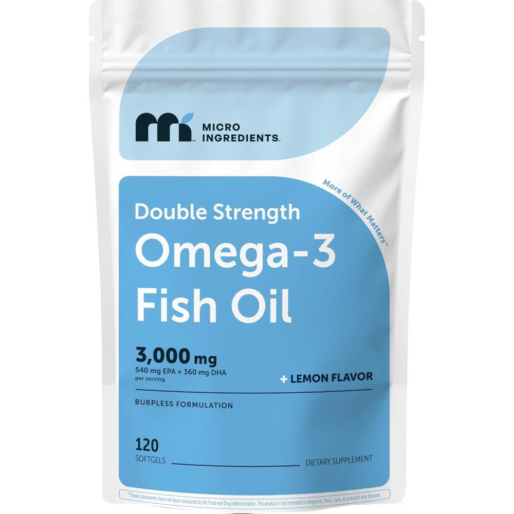 image:imageMicro Ingredients Omega 3 Fish Oil Supplements 3000mg Per Serving 240 Softgels  Lemon Flavored  Burpless  EPA 540mg  DHA 360mg  Deep Sea Fish120 Count Pack of 1