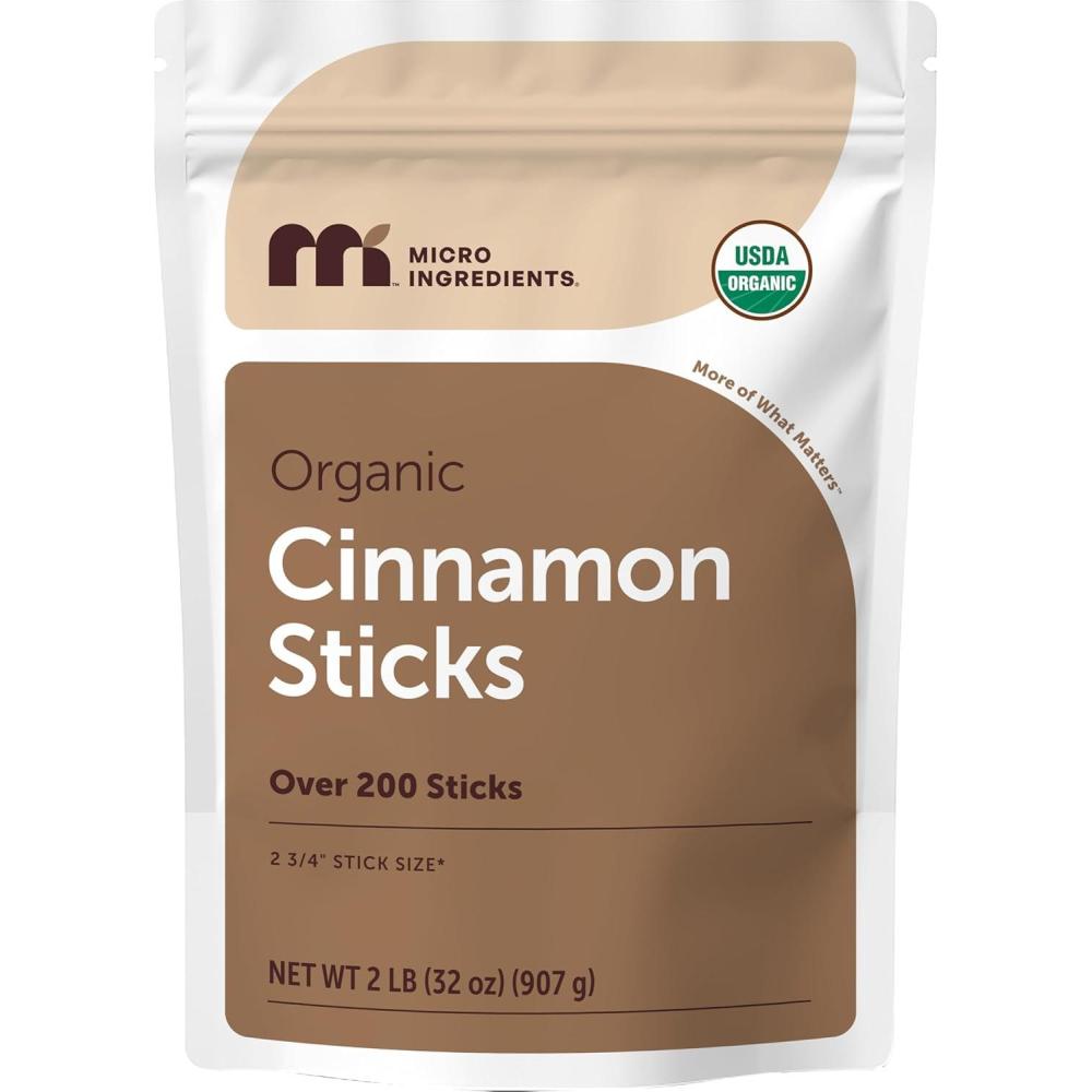 image:imageMicro Ingredients Organic Cinnamon Sticks Whole 2lb 200 Sticks Bold Aroma amp Flavor Great for Tea Desserts amp Cooking NonGMO Vegan Friendly Bulk Supply