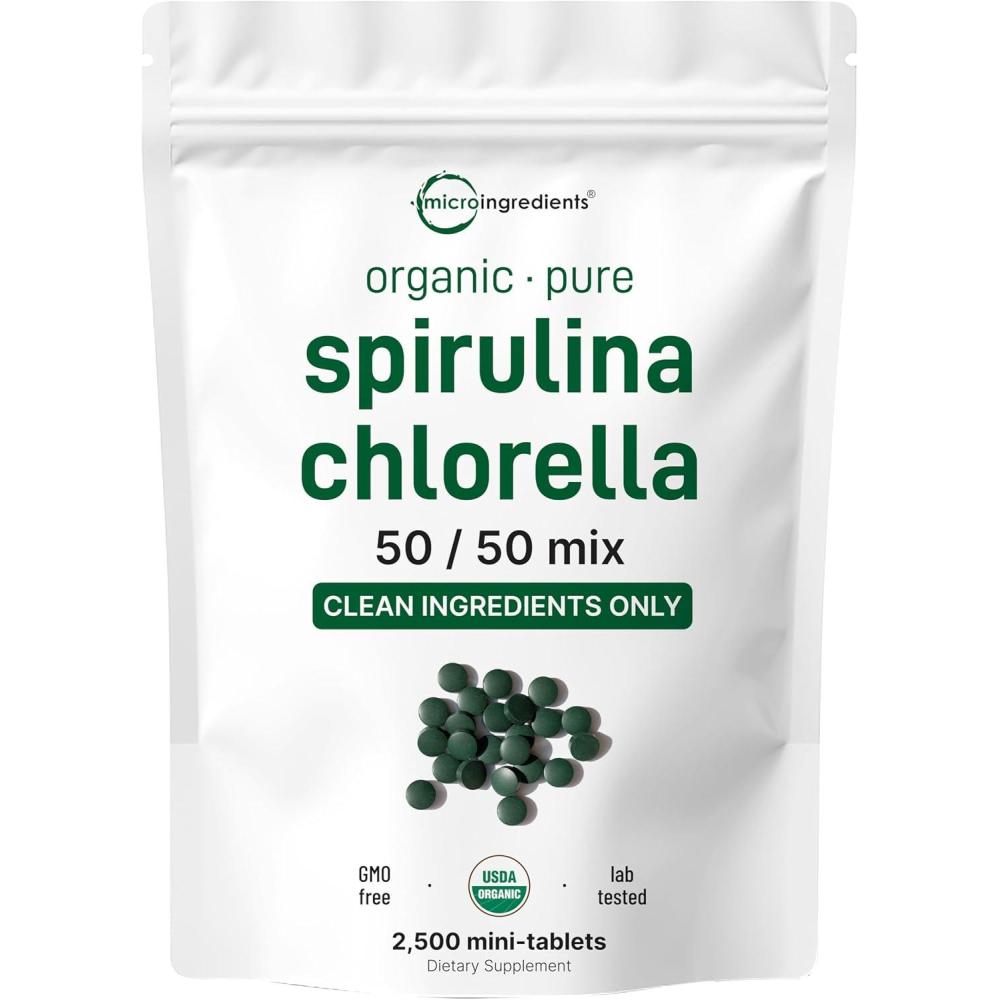 image:imageMicro Ingredients Organic Spirulina Chlorella Mini Tablets 2500 Tablets 8 Month Supply 5050 Blend Superfood Cracked Cell Wall for Better Absorption Rich in Vegan Protein amp Chlorophyll