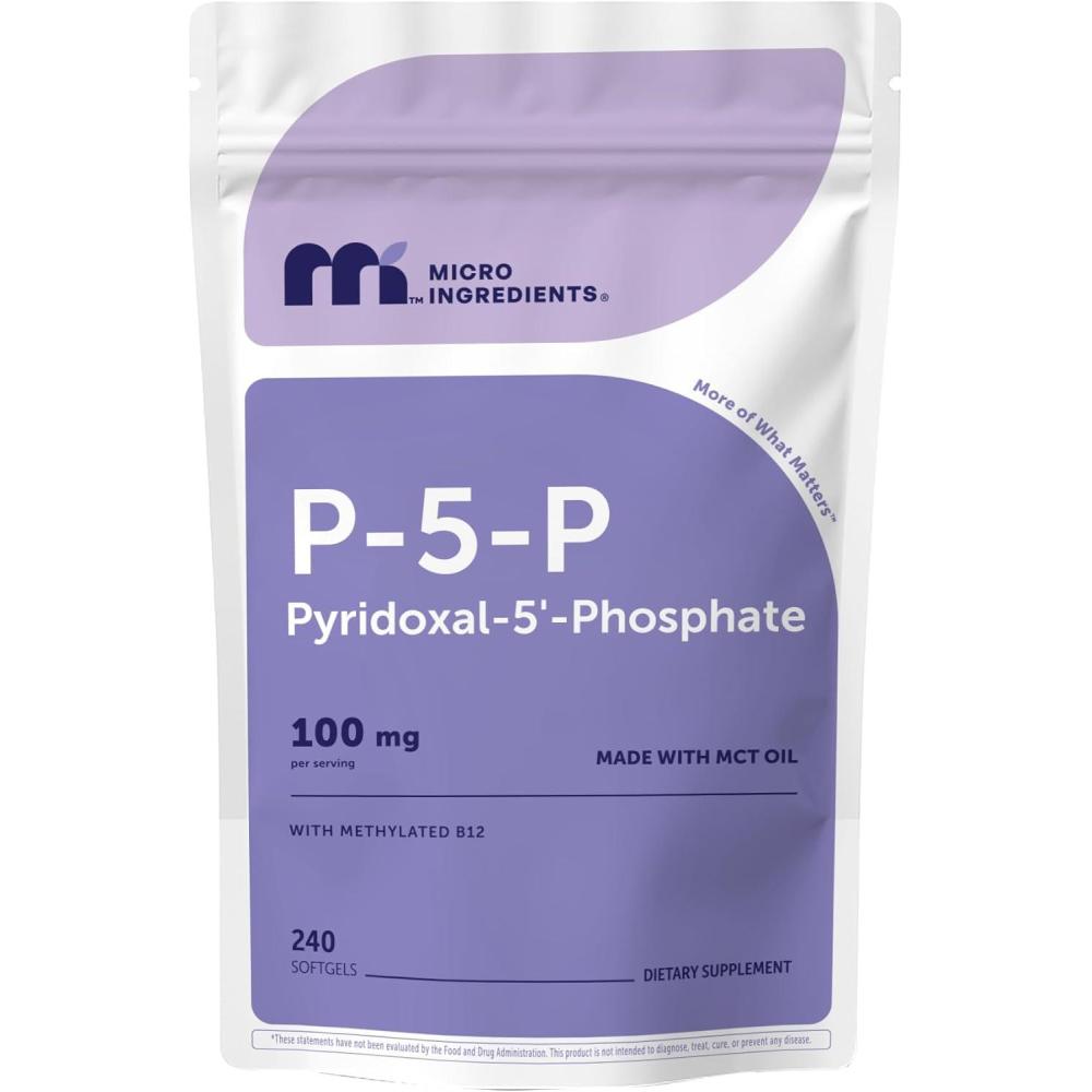 image:imageMicro Ingredients P5P Vitamin B6 100mg Per Serving 240 Softgels  Pyridoxal5Phosphate Supplement with Methylated B12  Made with MCT Oil  4Month Supply  NonGMO Gluten Free