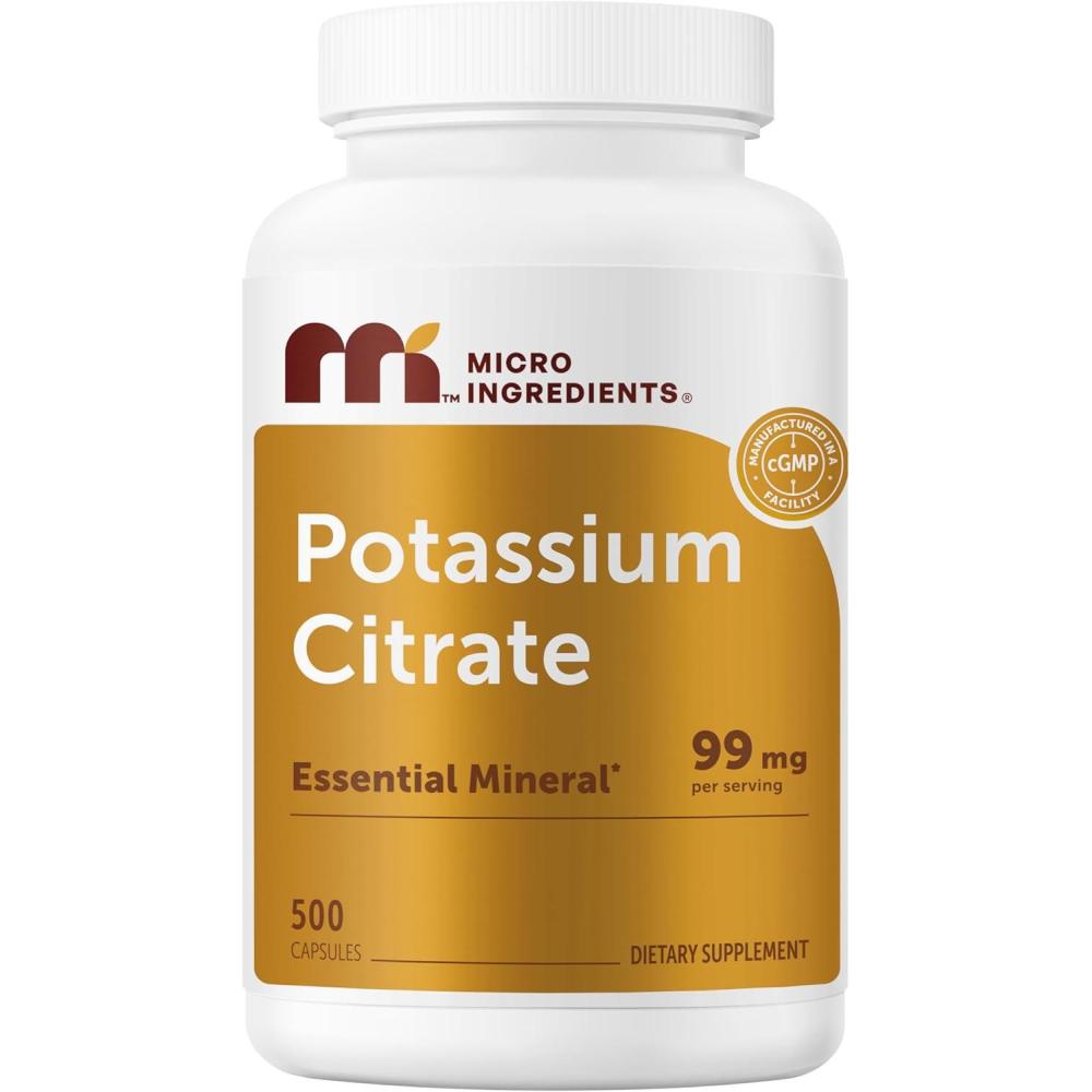 image:imageMicro Ingredients Potassium Citrate 99 mg Per Serving 500 Capsules 1 Year Supply Daily Mineral Supplement NonGMO Gluten Free Soy Free