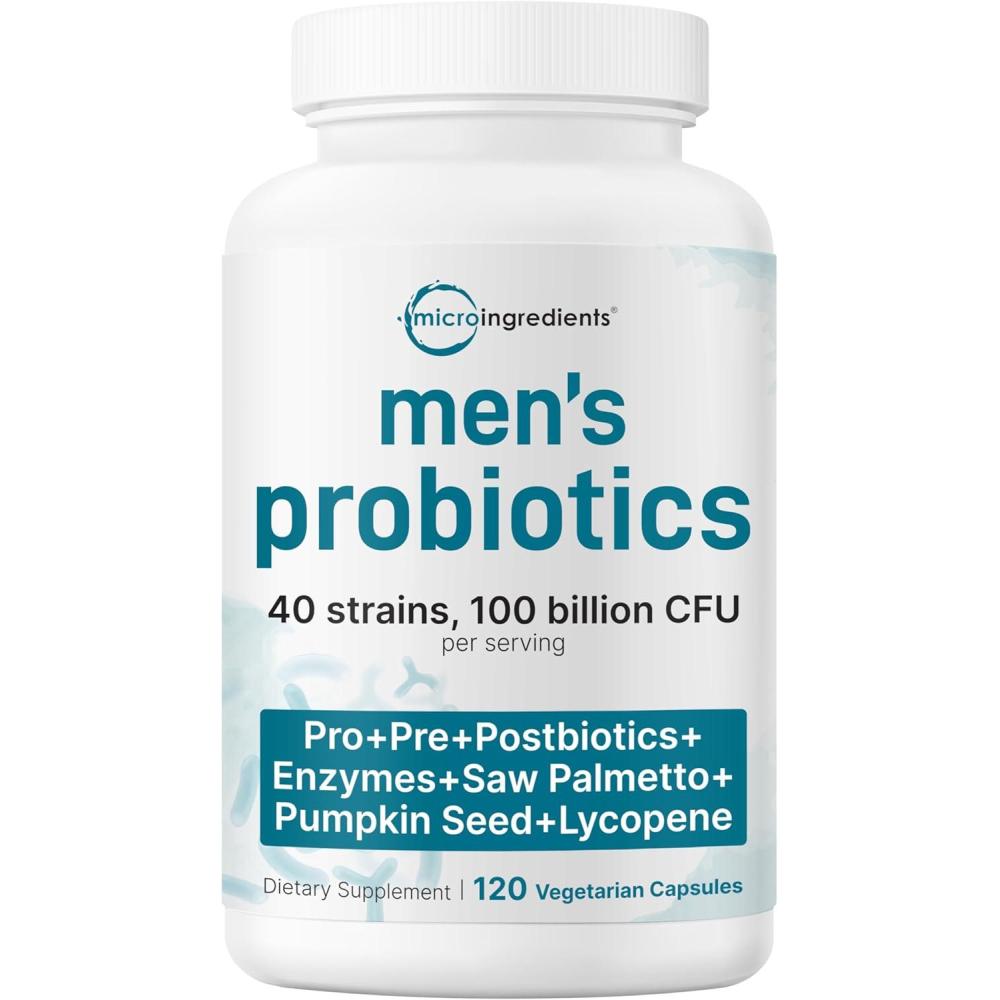 image:imageMicro Ingredients Probiotics for Men 100 Billion CFU 40 Strains 120 Vegetarian Capsules  Pre Probiotics Postbiotics amp Enzymes  Pre Probiotics Enzymes Saw Palmetto Pumpkin Seed amp Lycopene