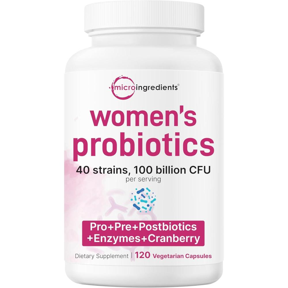 image:imageMicro Ingredients Probiotics for Women 100 Billion CFU with Prebiotics 120 Veggie Capsules  pH Balance Urinary Tract Vaginal amp Gut Health Support  40 Strains with Cranberry DMannose amp More