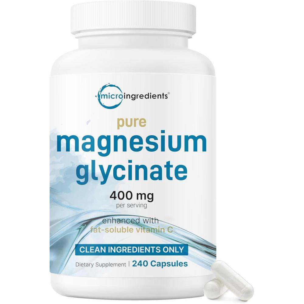 image:imageMicro Ingredients Pure Magnesium Glycinate 400mg Per Serving 240 Capsules  Chelated Mineral Supplements with Elemental Form  NonGMO Filler Free