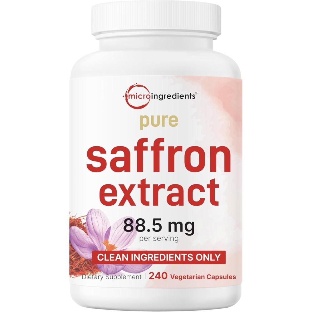 image:imageMicro Ingredients Pure Saffron Extract 240 Veggie Capsules 2in1 Formula with High Absorption FatSoluble Vitamin C Mood Vision amp Heart Support Filler Free