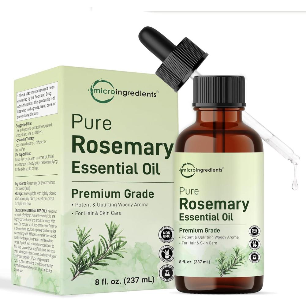 image:imageMicro Ingredients Rosemary Essential Oil for Hair Scalp amp Skin 8 fl oz 100 Pure amp Natural with Dropper Aromatherapy Diffuser Soap Candle amp Massage Use Woody Herbal Aroma CrueltyFree
