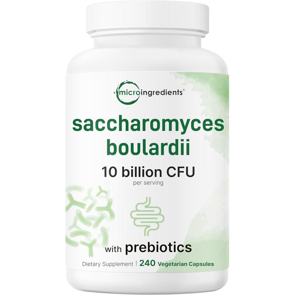 image:imageMicro Ingredients Saccharomyces Boulardii Probiotics 10 Billion CFU with Prebiotics 240 Vegetarian Capsules 2in1 Probiotic amp Prebiotic Blend Added Inulin from Chicory Root NonGMO