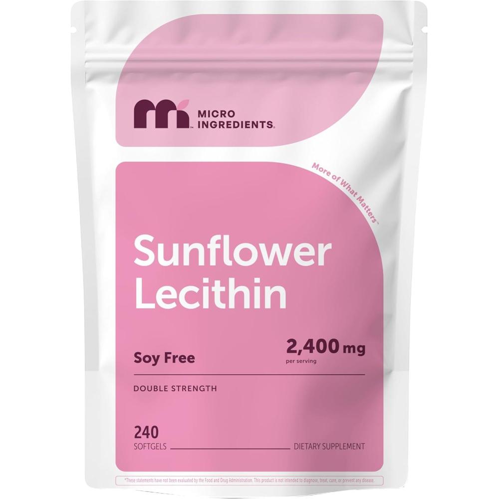 image:imageMicro Ingredients Sunflower Lecithin 2400mg 240 Softgels  Natural Sunflower Seed Oil Source with Phosphatidylcholine  Soy Free Lecithin Supplement  NonGMO No Gluten