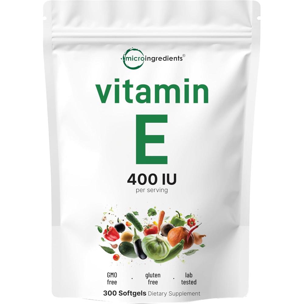image:imageMicro Ingredients Vitamin E 400IU 300 Softgels Pure Vitamin E Oil Pills Antioxidant Supplements for Skin Face Heart amp Immune Health NonGMO Gluten Free