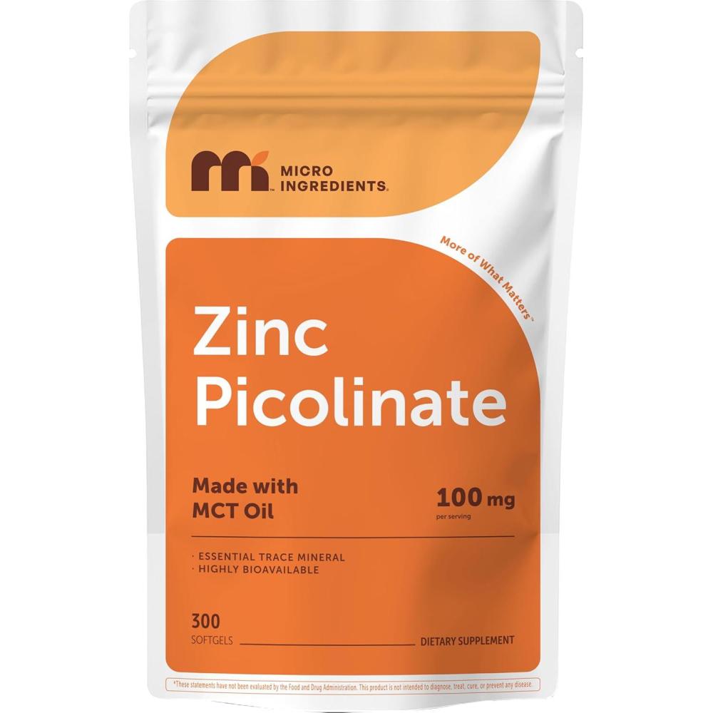 image:imageMicro Ingredients Zinc Picolinate 100 mg Per Serving 300 Softgels Zinc Supplement for Women amp Men Made with MCT Oil NonGMO