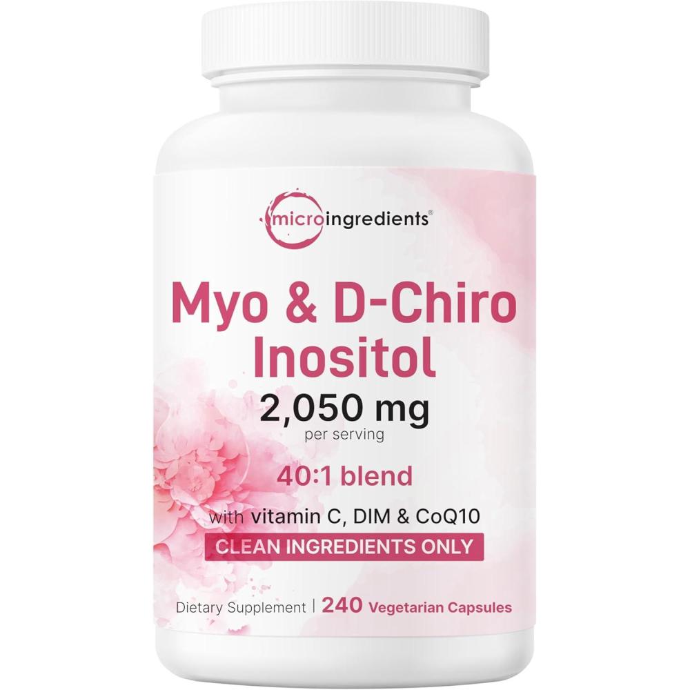 image:imageMyoInositol amp DChiro Inositol 2050mg 240 Veggie Capsules Vitamin C Folate DIM amp CoQ10 Inositol Supplement for Women 401 Ratio Hormonal Balance amp Ovarian Support Filler Free