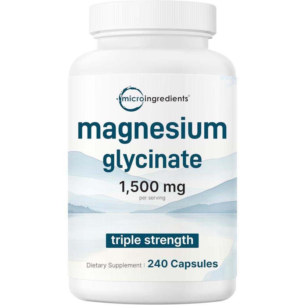 image:imageTriple Strength Magnesium Glycinate 1500mg Per Serving 240 Capsules 500mg Per Capsule Easily Absorbed Chelated Magnesium Elemental Form Healthy Muscle Bones amp Mood Support NonGMO