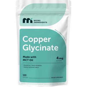 Copper Glycinate with MCT Oil, 500 Softgels | 4 mg Elemental Copper Per Serving | Chelated Copper Mineral Supplement | Essential Trace Mineral | Non-GMO, cGMP Manufactured