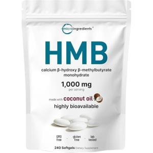 HMB 1,000mg | 240 Softgels with Coconut Oil | Highly Bioavailable | HMB Supplements for Men & Women | Calcium Beta-Hydroxy Beta-Methylbutyrate | Supports Lean Muscle Mass & Muscle Recovery