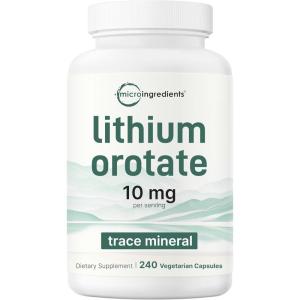 Lithium Orotate 10mg, 240 Veggie Capsules | 5mg Per Capsules | High Bioavailability Trace Mineral | Healthy Aging, Brain Supplement, & Mood Support | Non-GMO, Gluten Free