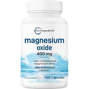 Magnesium Oxide 400mg, 500 Capsules | Elemental Form for Max Concentration | Supports Calm, Muscle & Nerve Health | Non-GMO