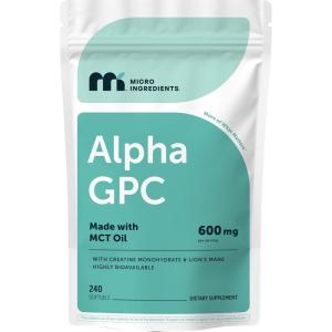 Micro Ingredients Alpha GPC 600mg per Serving with MCT Oil, 240 Softgels – Bioavailable Choline Supplement with Creatine Monohydrate & Lion’s Mane – Non‑GMO, cGMP Manufactured