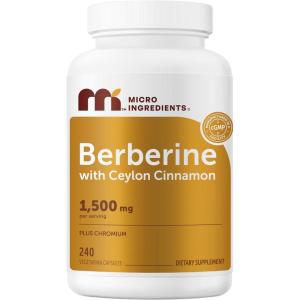 Micro Ingredients Berberine HCl with Ceylon Cinnamon 1,500 mg Per Serving, 240 Vegetarian Capsules | Berberine Supplement with Ceylon Cinnamon & Chromium | Non-GMO