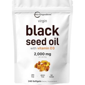 Micro Ingredients Black Seed Oil with Vitamin D3 1000 IU, 240 Softgels | 2,000 mg Black Seed Oil Per Serving | Nigella Sativa Oil | 2-in-1 Unrefined Seed Oil Formula | Non-GMO, cGMP Manufactured