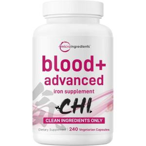 Micro Ingredients Blood+ Advanced Iron Supplement, 240 Veggie Capsules | 14-in-1 Iron Bisglycinate with Folate, Vitamins B, C | Chelated Iron Complex with Botanical Blend | Non-GMO