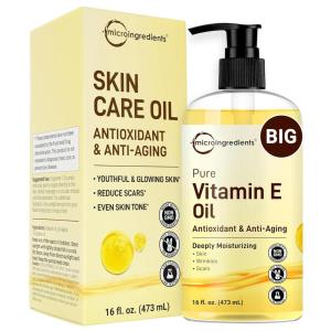 Micro Ingredients Bulk Size Pure Vitamin E Oil 40,000 IU, 16oz – Deep Moisturizing Skin, Face & Hair Oil for Dry Skin, Scars & Stretch Marks* – Fragrance-Free, Non-GMO, Cruelty-Free