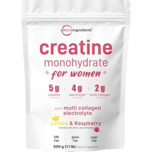 Micro Ingredients Creatine + Electrolytes + Multi Collagen for Women | 5,000mg Micronized Creatine Monohydrate Powder Complex | Creatine Hydration Drink Mix | Lemon Raspberry | Sugar-Free, Non-GMO