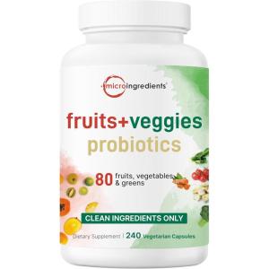 Micro Ingredients Fruit and Veggies Supplement with Probiotics, 240 Vegetarian Capsules | 80+ Super Greens & Fruits Complex | Immune, Gut & Digestive Health Support