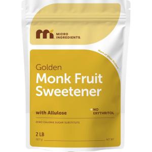 Micro Ingredients Golden Monk Fruit Sweetener with Allulose, 2 lbs | 1:1 Brown Sugar Substitute, No Erythritol, No Aftertaste | Zero Calorie Sugar Alternative for Baking, Coffee & Tea | Keto, Vegan, Non-GMO