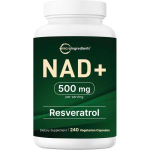 Micro Ingredients NAD+ 500mg with Resveratrol, 240 Veggie Capsules | 2-in-1 NAD Supplement for Women & Men | NMN Pathway Alternative | Non-GMO, Gluten Free