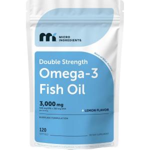 Micro Ingredients Omega 3 Fish Oil Supplements 3,000mg Per Serving, 240 Softgels | Lemon Flavored – Burpless | EPA 540mg + DHA 360mg | Deep Sea Fish(120 Count (Pack of 1))