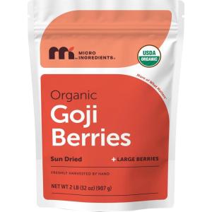 Micro Ingredients Organic Goji Berries, 1lb (16oz) | Large Whole Sun-Dried Berries | Raw Superfood Wolfberries | Natural Flavor for Trail Mix, Juice, & Tea | Sulfate Free, Vegan Friendly, Non-GMO(32 Ounce (Pack of 1))