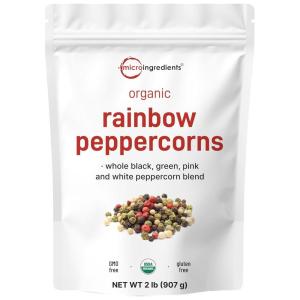 Micro Ingredients Organic Whole Rainbow Peppercorns, 2lbs | Premium Whole Peppercorns for Grinder Refill | Great for Seasonings, Meats & Vegetables | Additive Free, Non-GMO, Bulk Supply