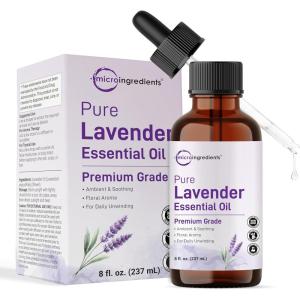 Micro Ingredients Pure Lavender Essential Oil, 8 fl oz | Premium Grade Liquid Drops | DIY for Natural Aromatherapy, Soap, Lotion, Diffuser, Candles, Body & Scalp Massages | Soothing Floral Aroma