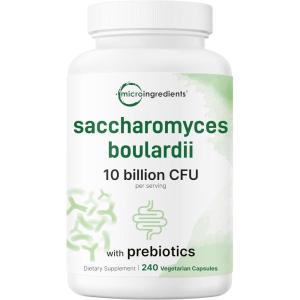 Micro Ingredients Saccharomyces Boulardii Probiotics 10 Billion CFU with Prebiotics, 240 Vegetarian Capsules | 2-in-1 Probiotic & Prebiotic Blend | Added Inulin from Chicory Root | Non-GMO