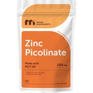 Micro Ingredients Zinc Picolinate 100 mg Per Serving, 300 Softgels | Zinc Supplement for Women & Men | Made with MCT Oil | Non-GMO