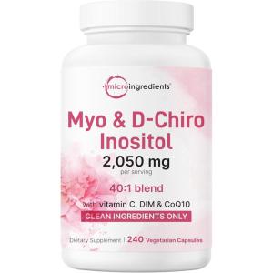 Myo-Inositol & D-Chiro Inositol 2,050mg | 240 Veggie Capsules + Vitamin C, Folate, DIM, & CoQ10 | Inositol Supplement for Women | 40:1 Ratio | Hormonal Balance & Ovarian Support | Filler Free