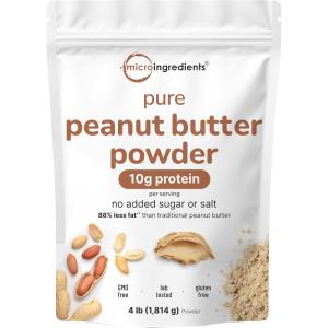 Pure PB Peanut Butter Powder, 4lbs (64oz) | 10g Protein & 88% Less Fat | No Added Sugar or Salt from Natural Fresh Roasted Peanuts | Mixes Easily for Peanut Butter Spread & Protein Powder | Non-GMO