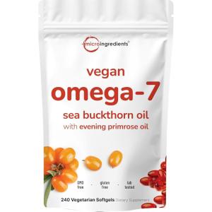Vegan Omega-7 Sea Buckthorn Oil, 240 Vegetarian Softgels | 2-in-1 with Evening Primrose Oil | Plant Based Botanical Oil Blend | Non-GMO, Gluten, & Carrageenan Free