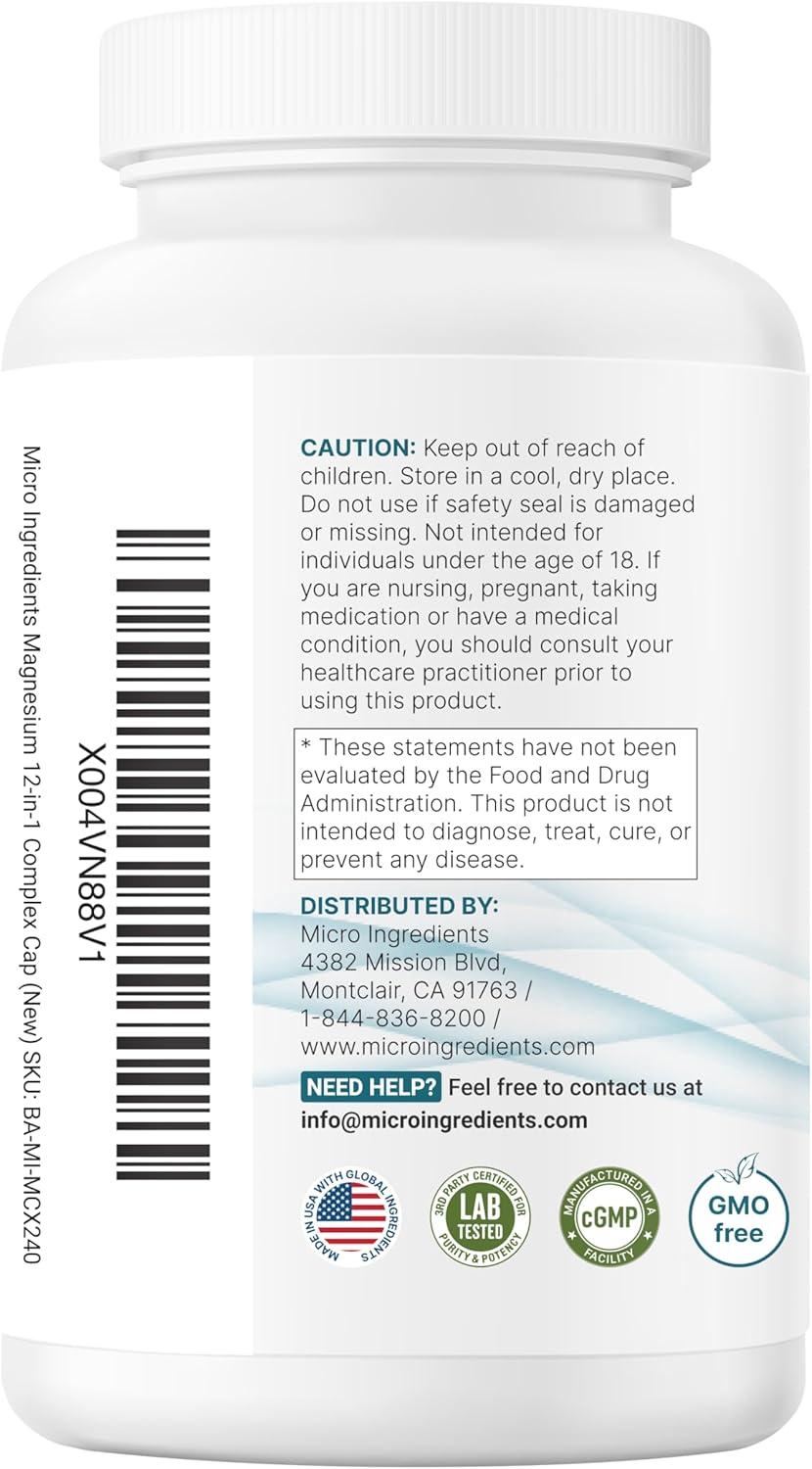 image:imageMicro Ingredients 12in1 Magnesium Complex 1000 mg 240 Capsules Magnesium Glycinate Citrate Taurate Malate amp More High Absorption Formula for Men amp Women Chelated amp Purified