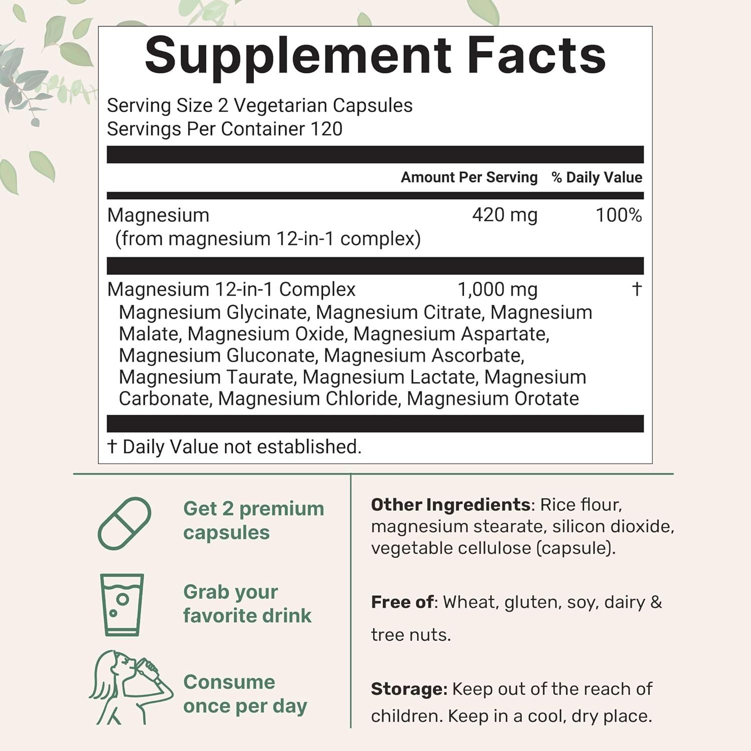 image:imageMicro Ingredients 12in1 Magnesium Complex 1000 mg 240 Capsules Magnesium Glycinate Citrate Taurate Malate amp More High Absorption Formula for Men amp Women Chelated amp Purified