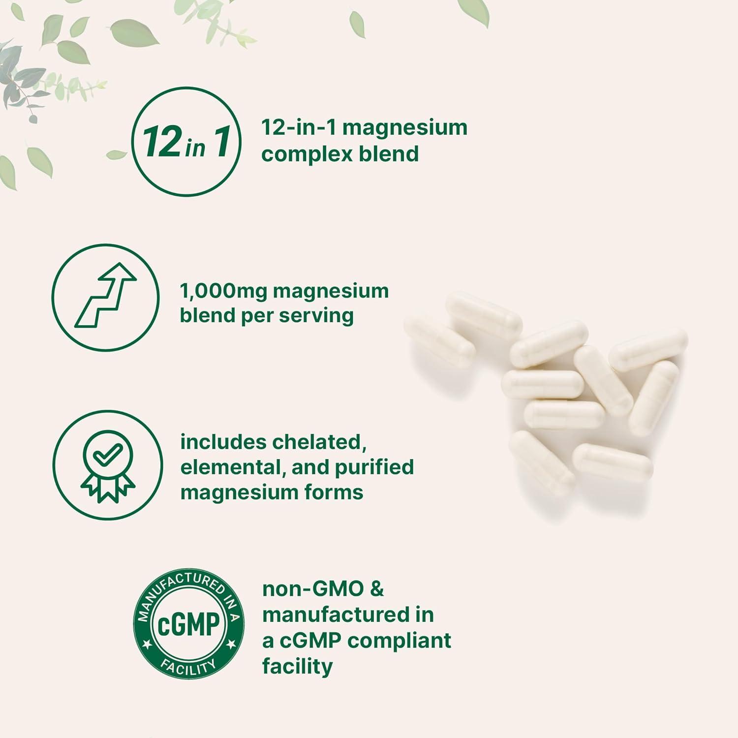 image:imageMicro Ingredients 12in1 Magnesium Complex 1000 mg 240 Capsules Magnesium Glycinate Citrate Taurate Malate amp More High Absorption Formula for Men amp Women Chelated amp Purified
