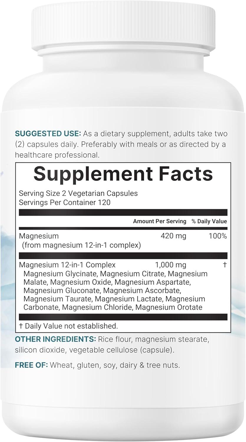 image:imageMicro Ingredients 12in1 Magnesium Complex 1000 mg 240 Capsules Magnesium Glycinate Citrate Taurate Malate amp More High Absorption Formula for Men amp Women Chelated amp Purified