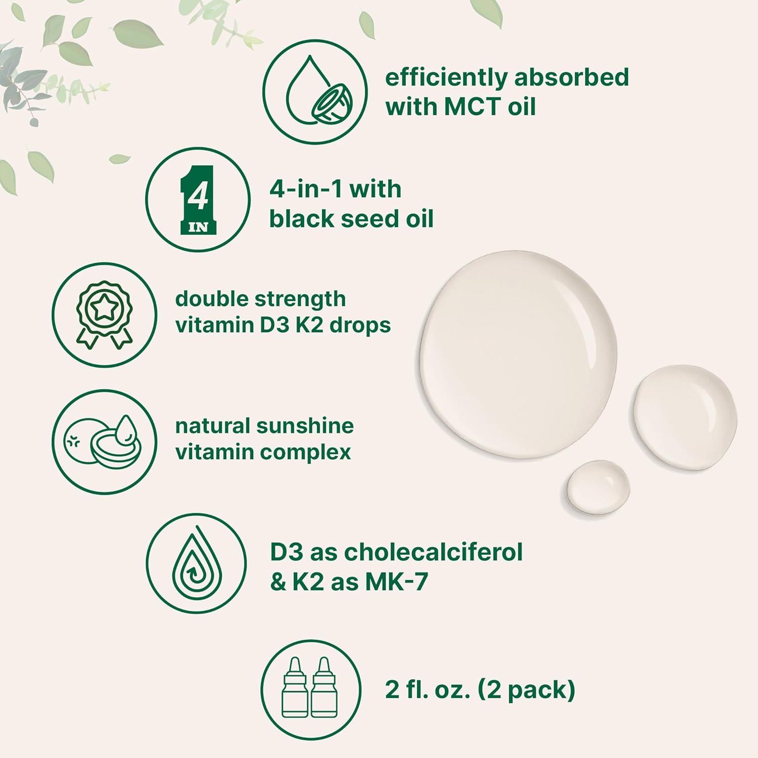 image:imageMicro Ingredients 2 Pack Vitamin D3 10000 iu K2 MK7 200 mcg Drops 4 fl oz Plus Black Seed amp MCT Oil 4in1 Bone Immune amp Heart Health Support Easy Absorption