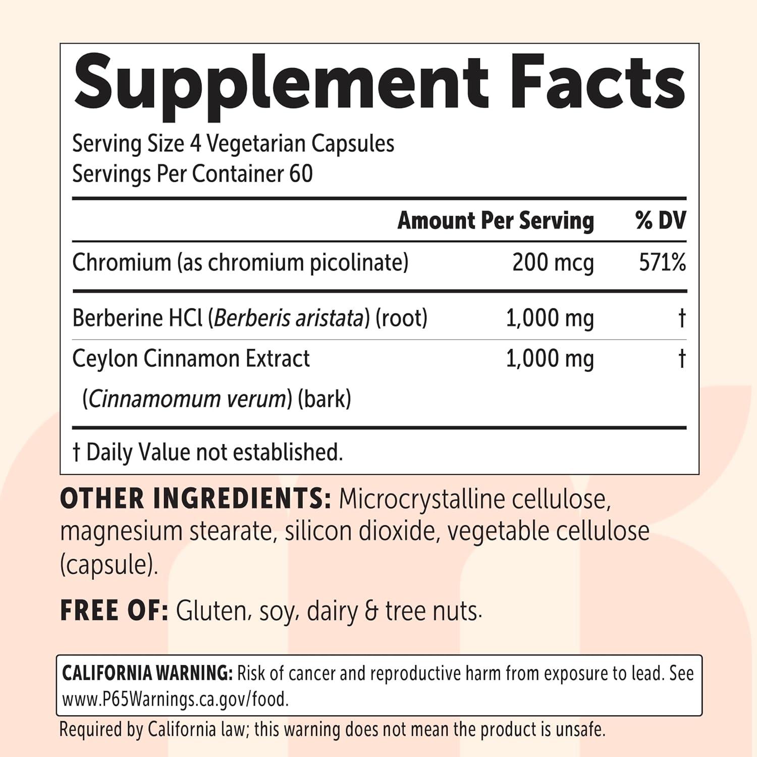 image:imageMicro Ingredients Berberine with Ceylon Cinnamon 2000 mg Per Serving 240 Vegetarian Capsules Berberine Supplement with Chromium Picolinate amp Ceylon Cinnamon NonGMO