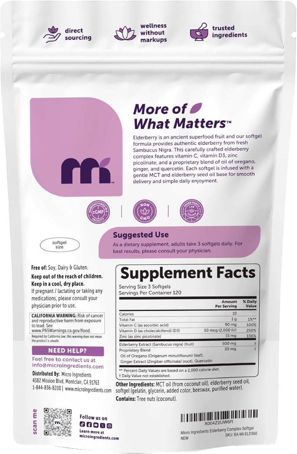 image:imageMicro Ingredients Elderberry Complex with Zinc amp Vitamin C 360 Softgels 7in1 with D3 Oil of Oregano Quercetin amp Ginger Made with MCT amp Elderberry Seed Oil