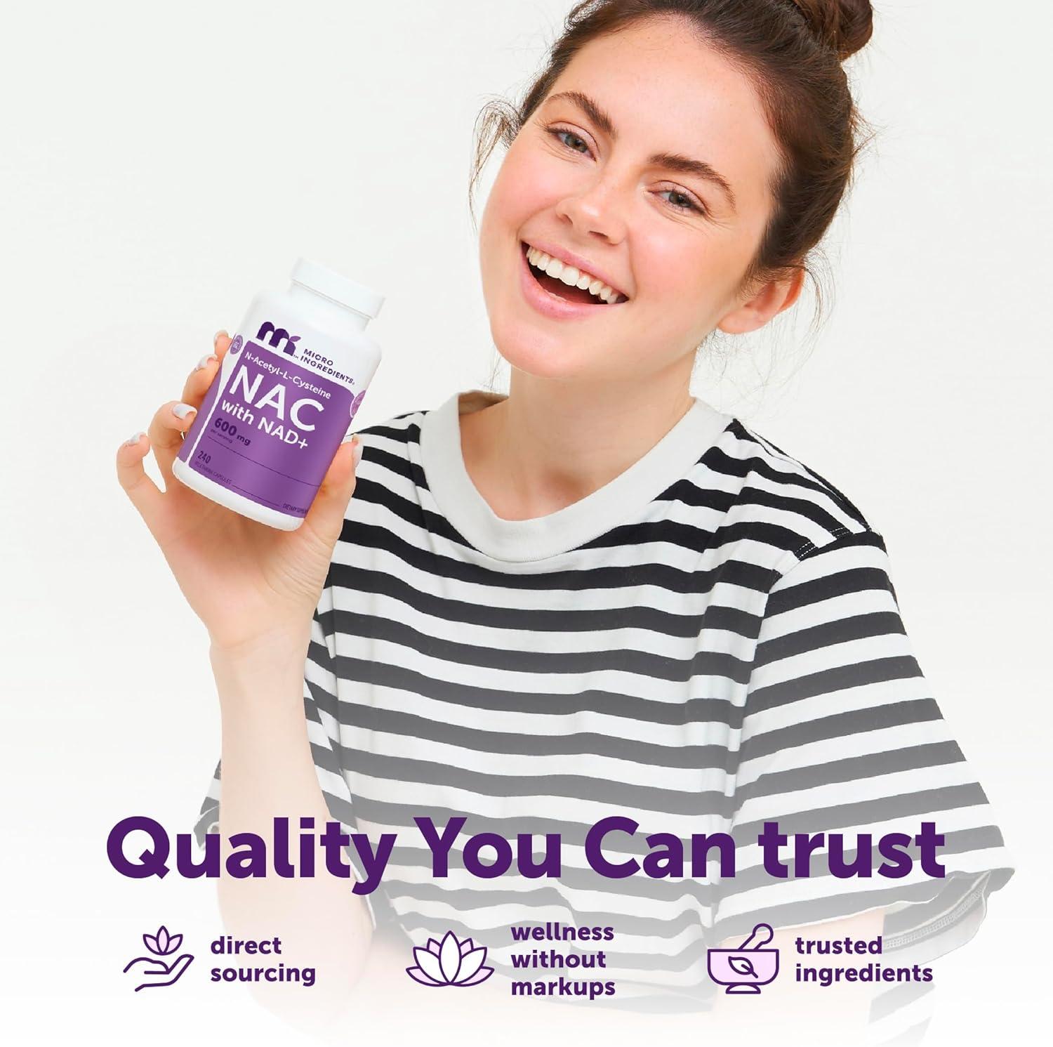 image:imageMicro Ingredients NAC with NAD 600 mg Per Serving 240 Vegetarian Capsules 2in1 NAcetylLCysteine with Nicotinamide Adenine Dinucleotide NonGMO Gluten Free